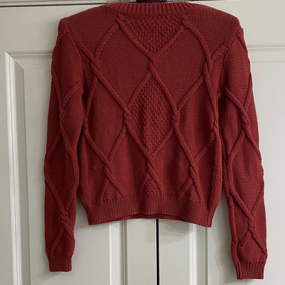 CAbi Women's Brick Red Cable Knit Cropped Sweater - Picture 4 of 5